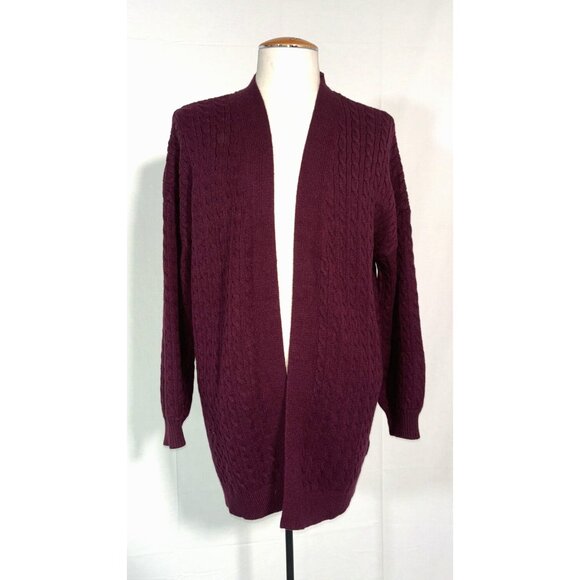 NWT LAURA Petites Chunky Knit Ribbed Burgundy Long Cardigan Knitted Jacket Sz XL - Picture 2 of 16